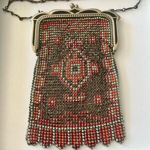Whiting & Davis Orange Turquoise Art Deco Metal Purse